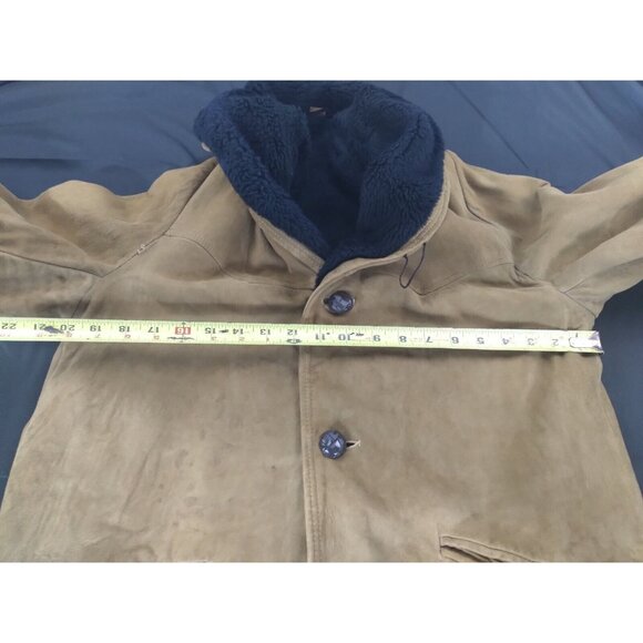 Vtg Retro BB Lorry Repurpose Shearling Coat Mens SZ 42 Regular Brown Lamb Suede - Picture 8 of 16
